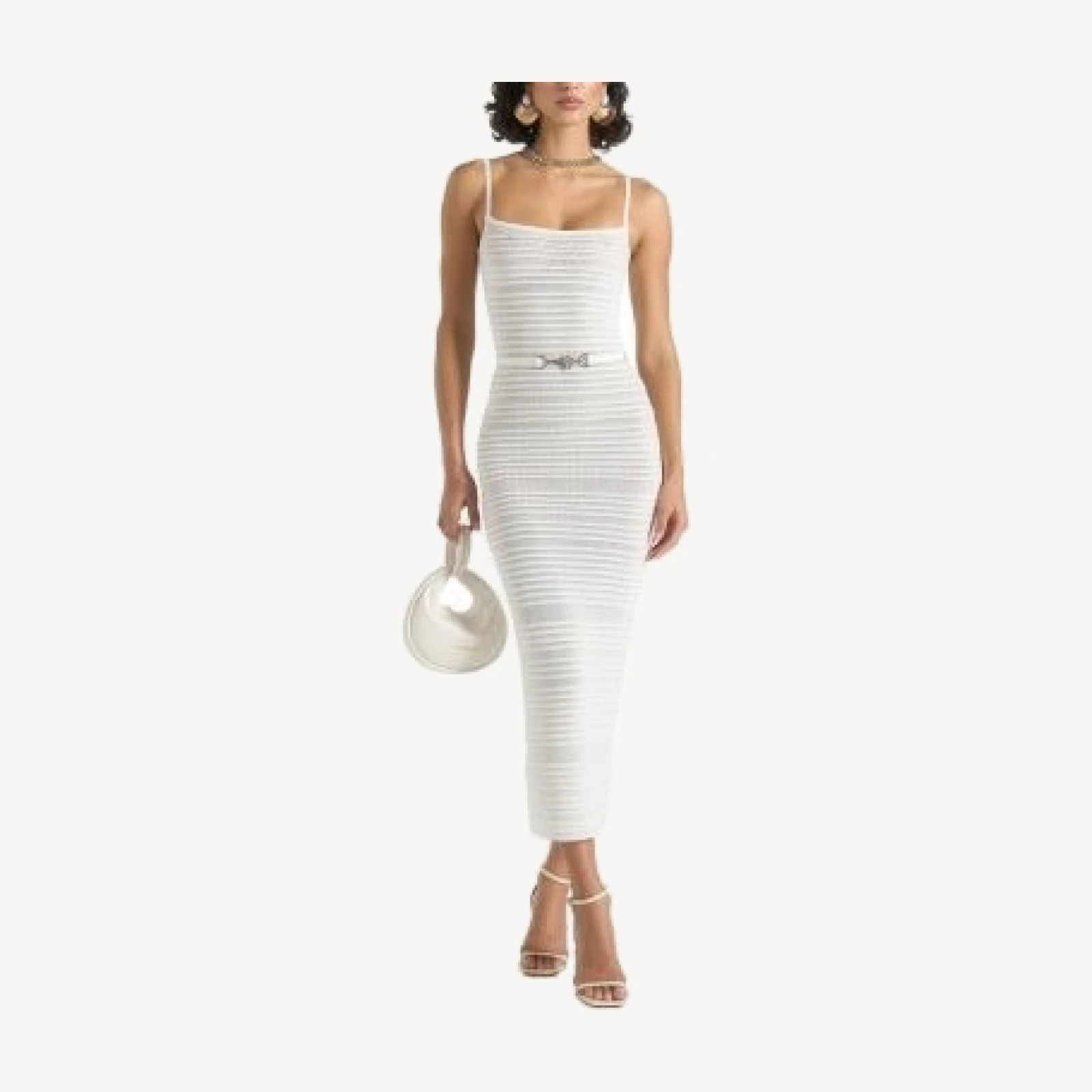 Maniere De Voir Danika Metallic Rib Knit Belted Midi Dress