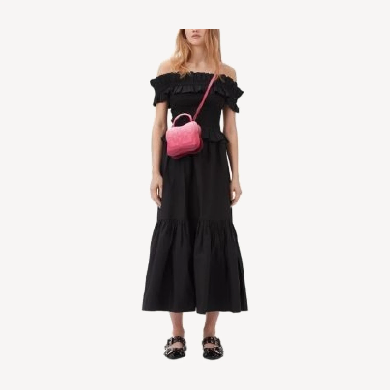 Ganni Cotton Poplin Maxi Flounce Skirt