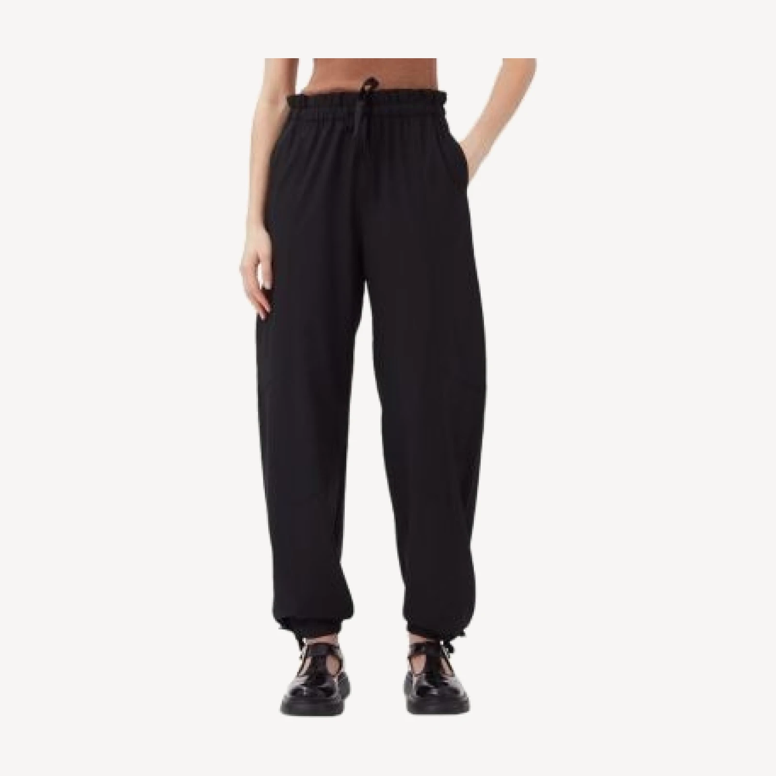 Ganni Black Drapey Melange Elasticated Waist Trousers