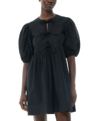 Ganni Black Cotton Poplin Tie String Mini Dress
