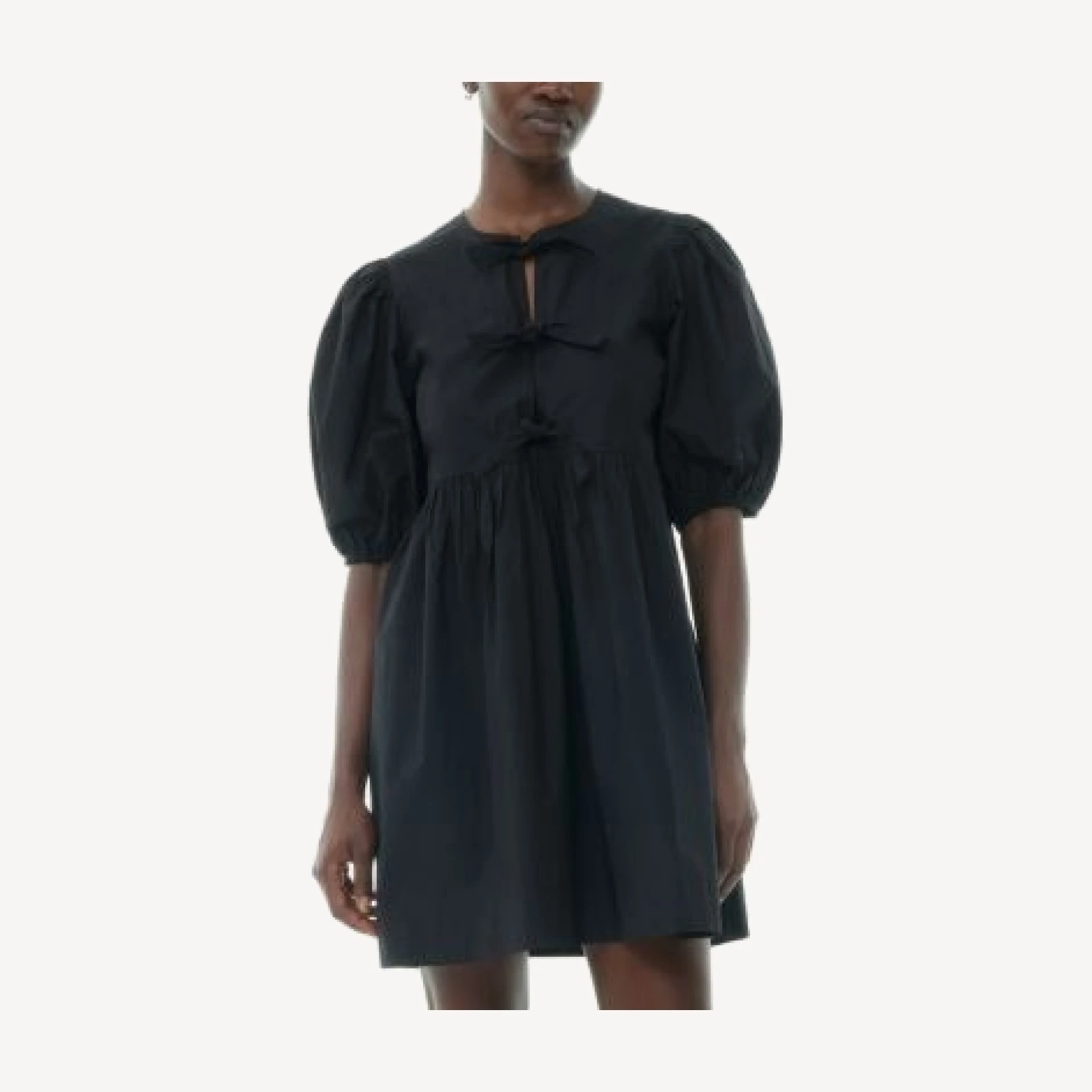 Ganni Black Cotton Poplin Tie String Mini Dress