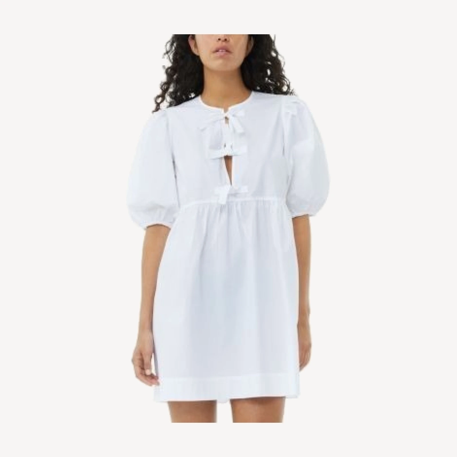 Ganni White Cotton Poplin Tie String Mini Dress