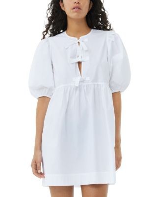 Ganni White Cotton Poplin Tie String Mini Dress