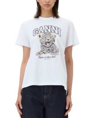 Ganni White Basic Jersey Leopard Relaxed Tee