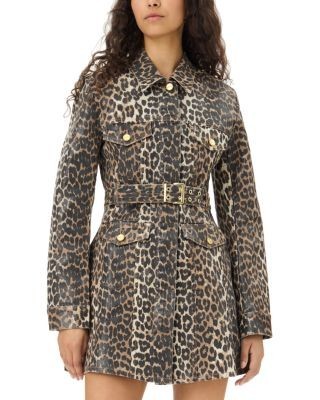 Ganni Leopard Print Foil Denim Dress