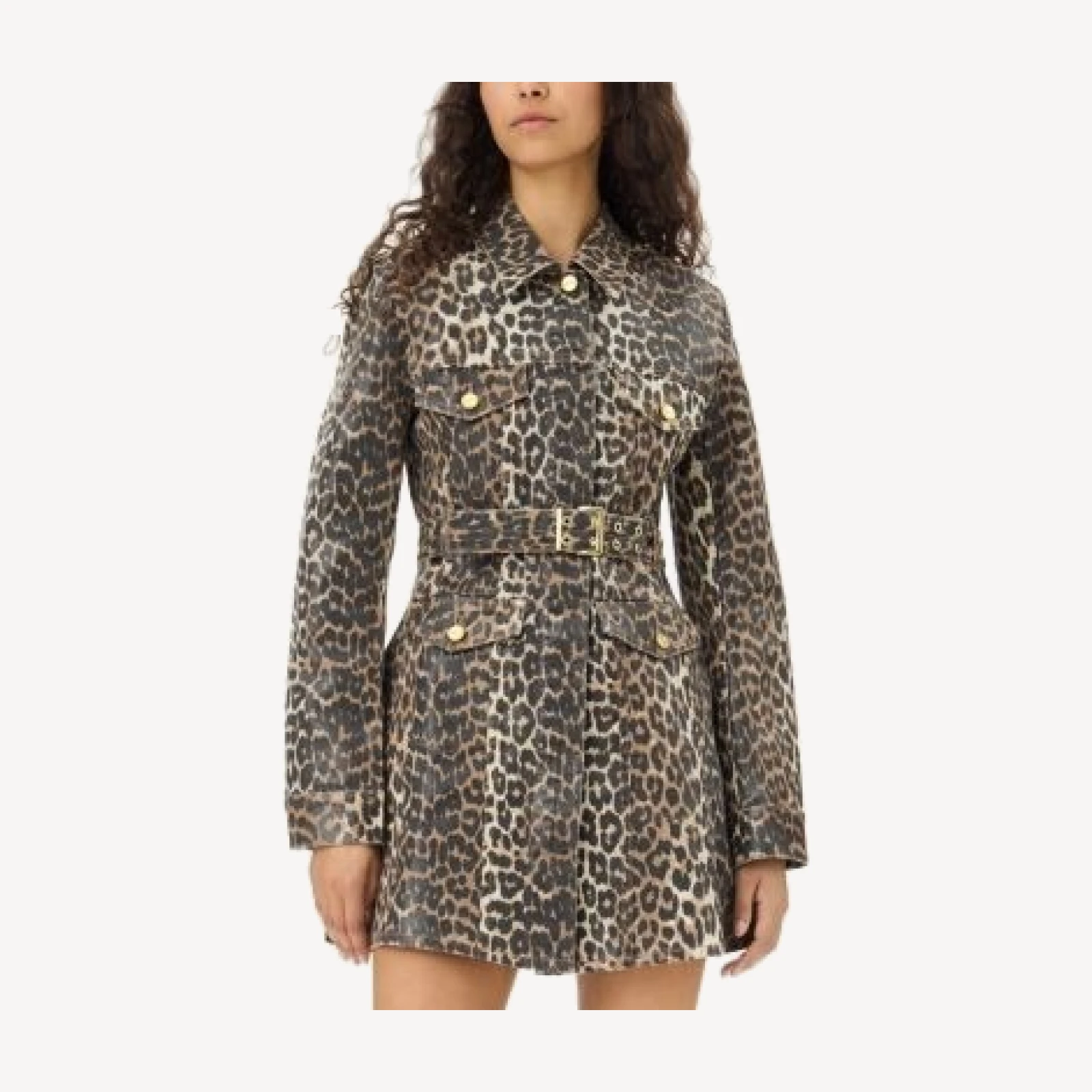 Ganni Leopard Print Foil Denim Dress