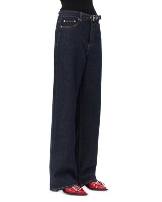 Ganni Izey Belted Wide Leg Jeans in Rinse
