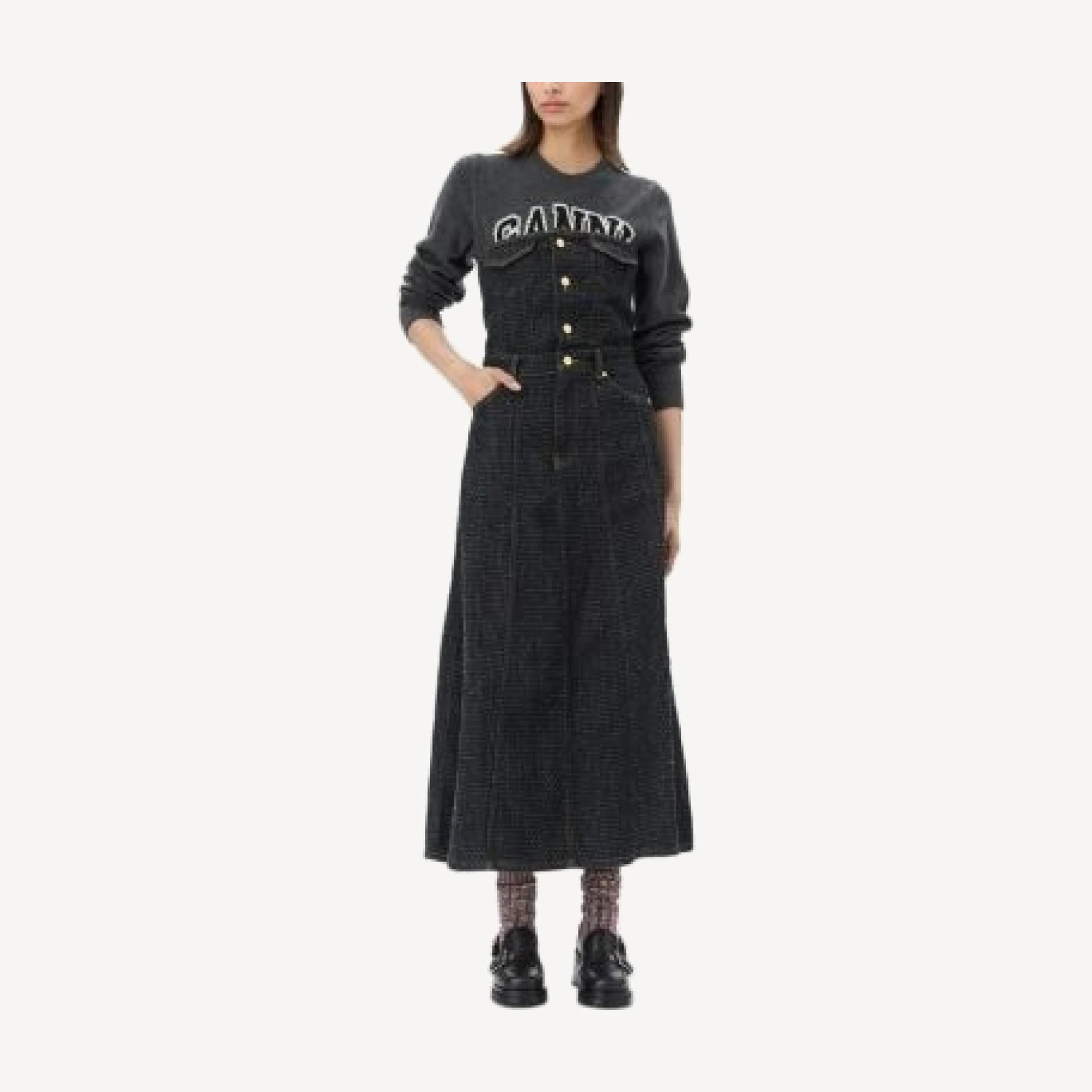 Ganni Fluffy Denim Corsage Dress