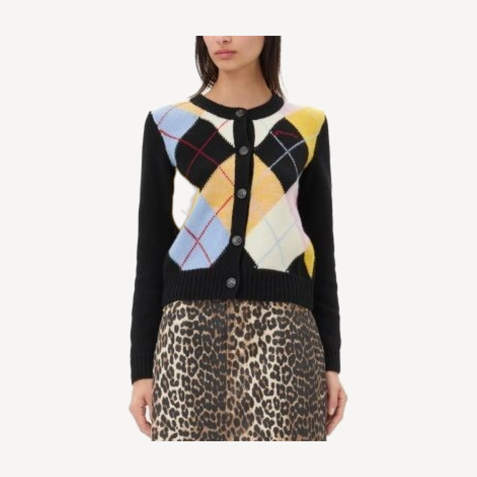 Ganni Harlequin Wool Blend Cardigan