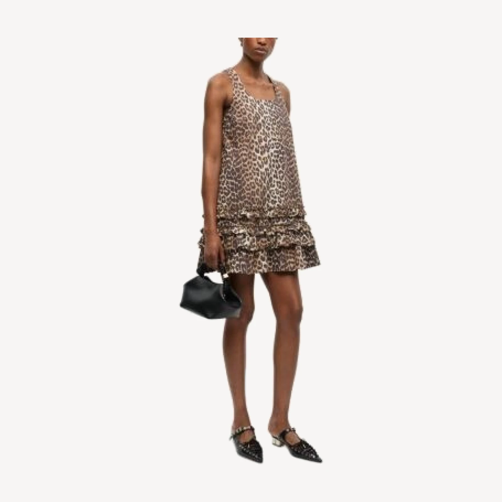 Ganni Printed U Neck Ruffled Dress