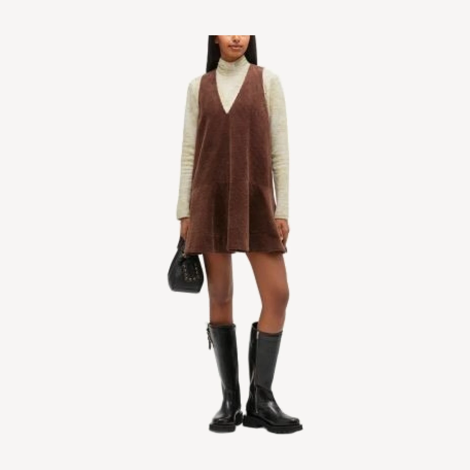 Ganni Brown Seersucker Corduroy V Neck Mini Dress