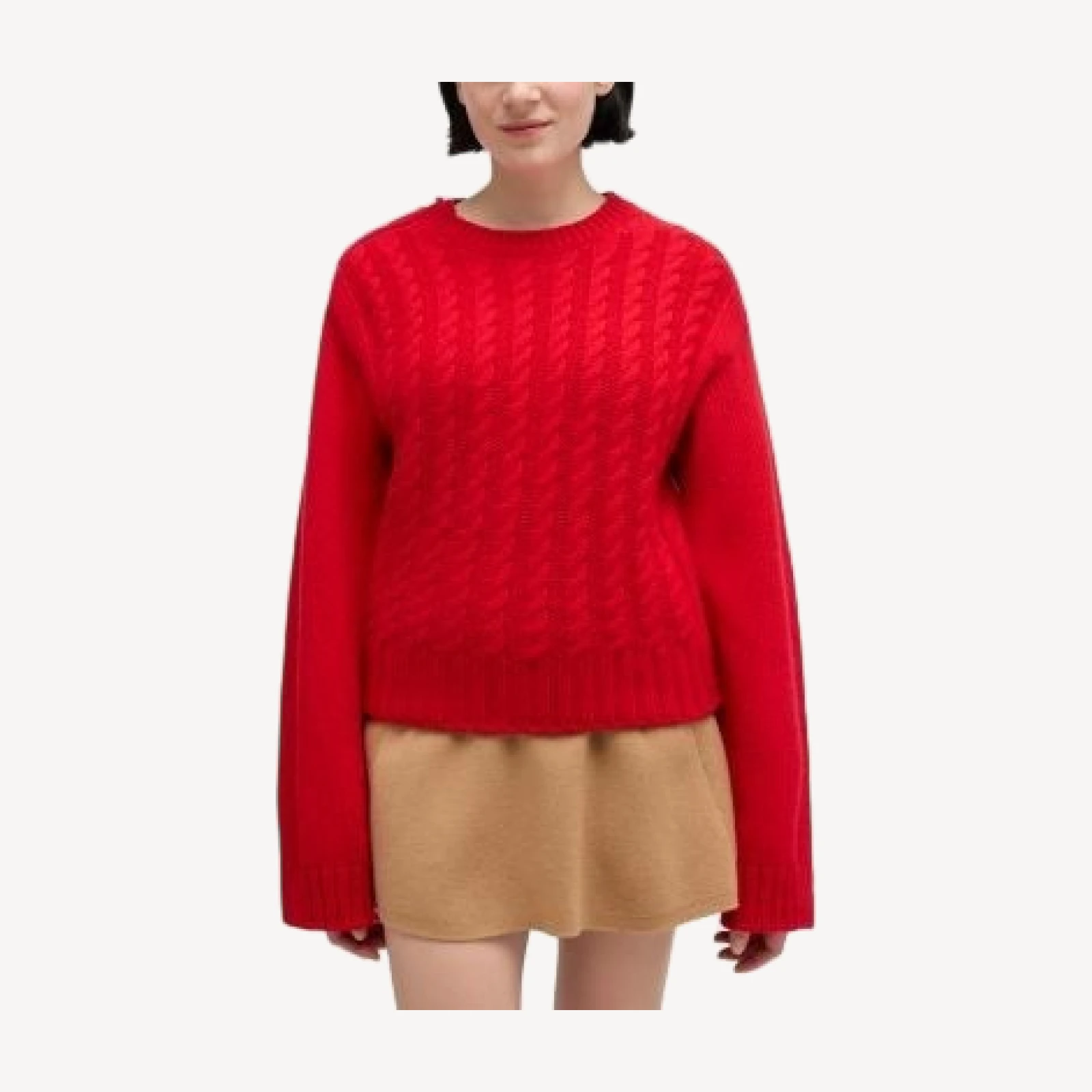 Ganni Wool Blend Crewneck Chunky Cable Sweater