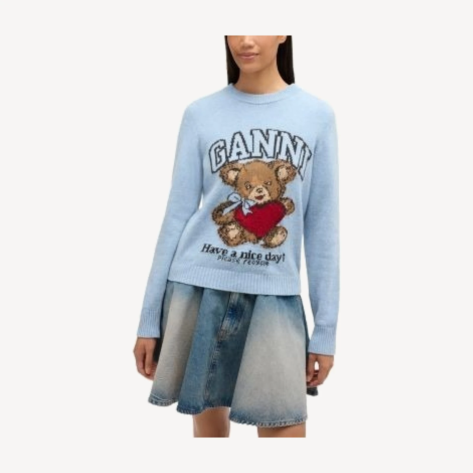 Ganni Wool Blend Crewneck Graphic Sweater