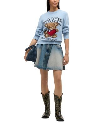 Ganni Wool Blend Crewneck Graphic Sweater