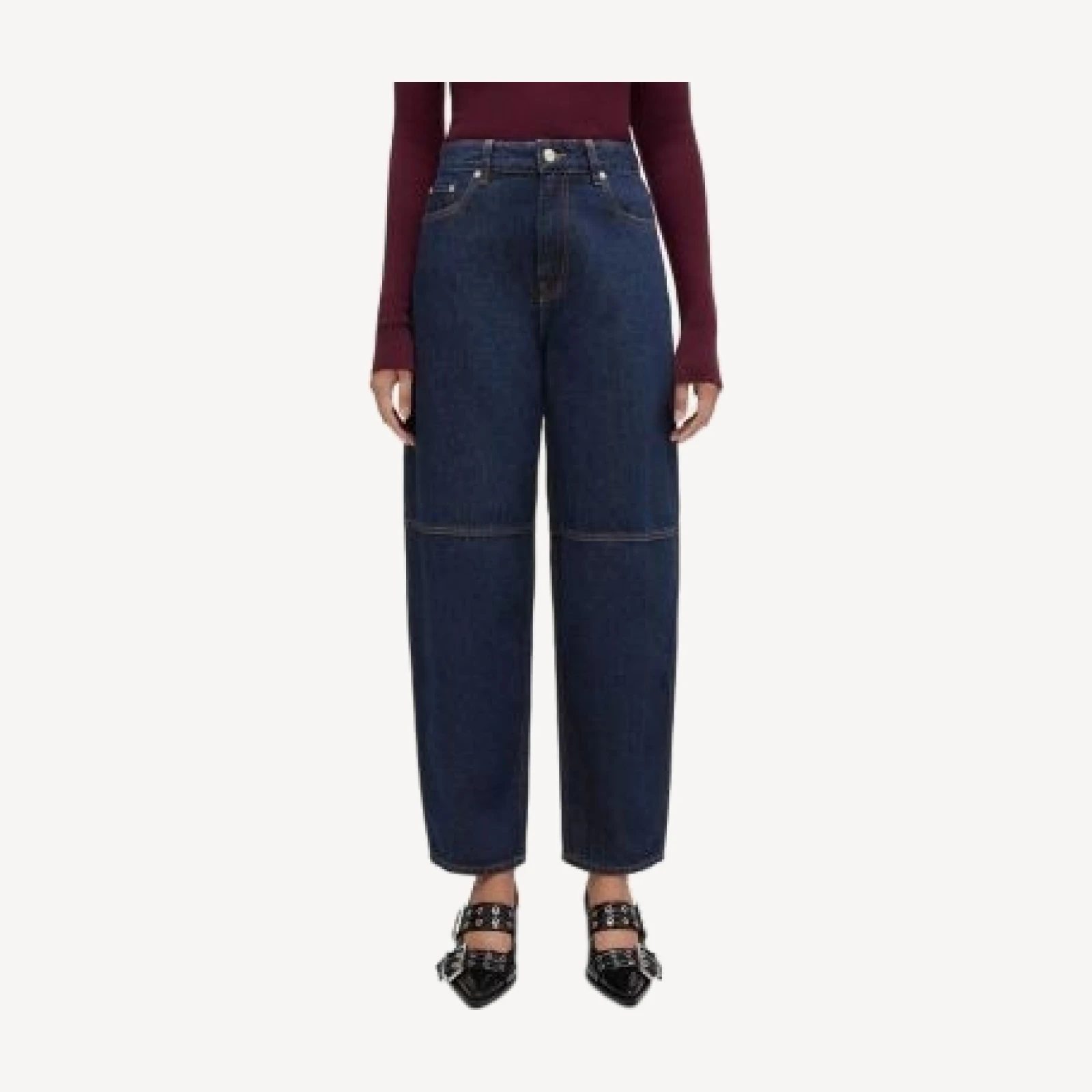 Ganni Essentials Rinse Mid Rise Barrel Jeans in Rinse