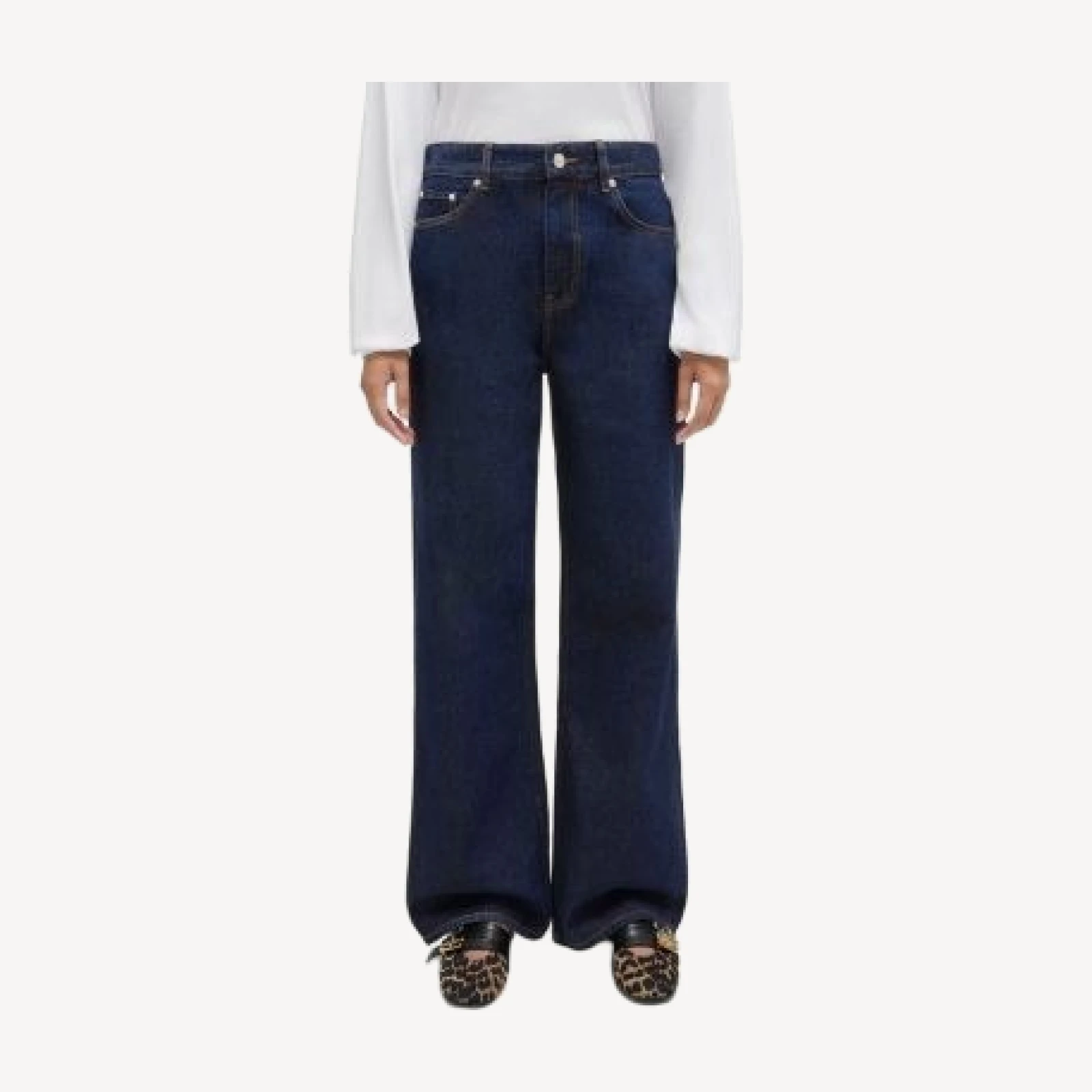 Ganni Essentials High Rise Straight Wide Jeans in Rinse