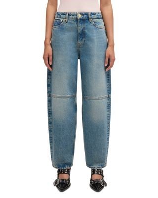 Ganni Essentials Tint Rigid Mid Rise Barrel Jeans in Mid Blue Vintage