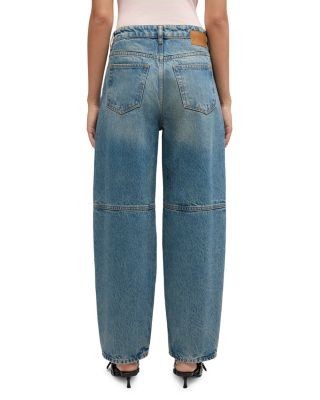 Ganni Essentials Tint Rigid Mid Rise Barrel Jeans in Mid Blue Vintage