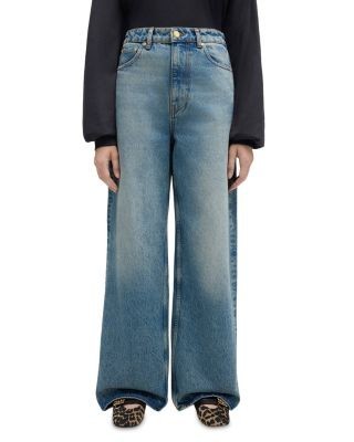 Ganni Essentials Tint Rigid High Rise Straight Wide Leg Jeans in Mid Blue Vintage
