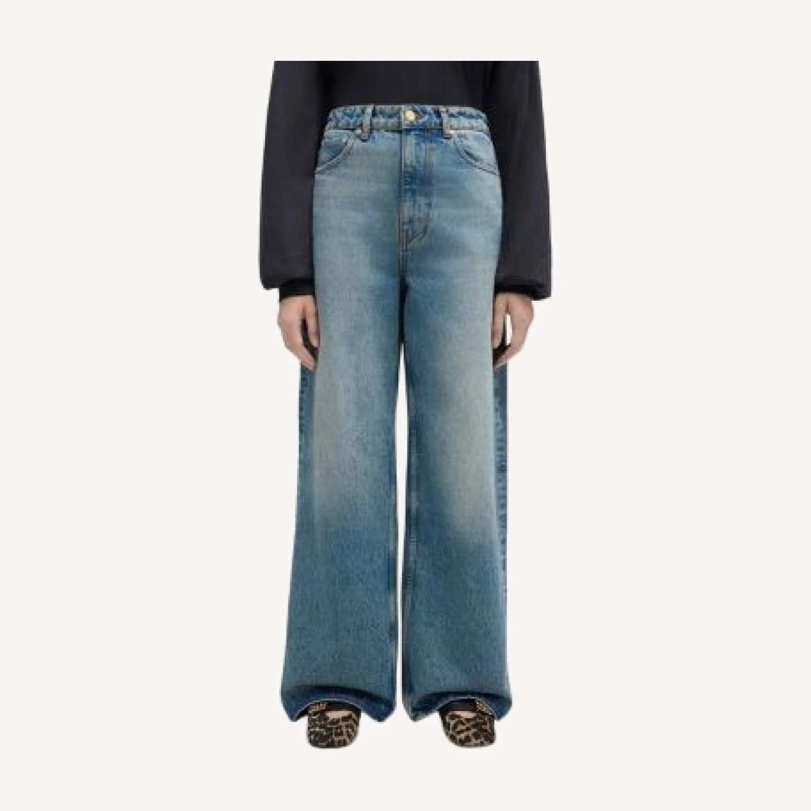 Ganni Essentials Tint Rigid High Rise Straight Wide Leg Jeans in Mid Blue Vintage