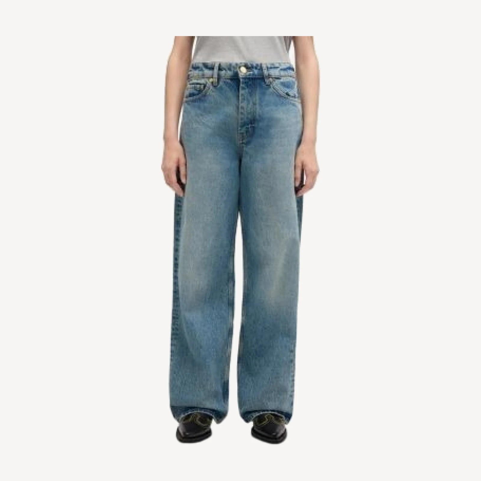 Ganni Essentials Tint Rigid Mid Rise Boyfriend Jeans in Mid Blue Vintage