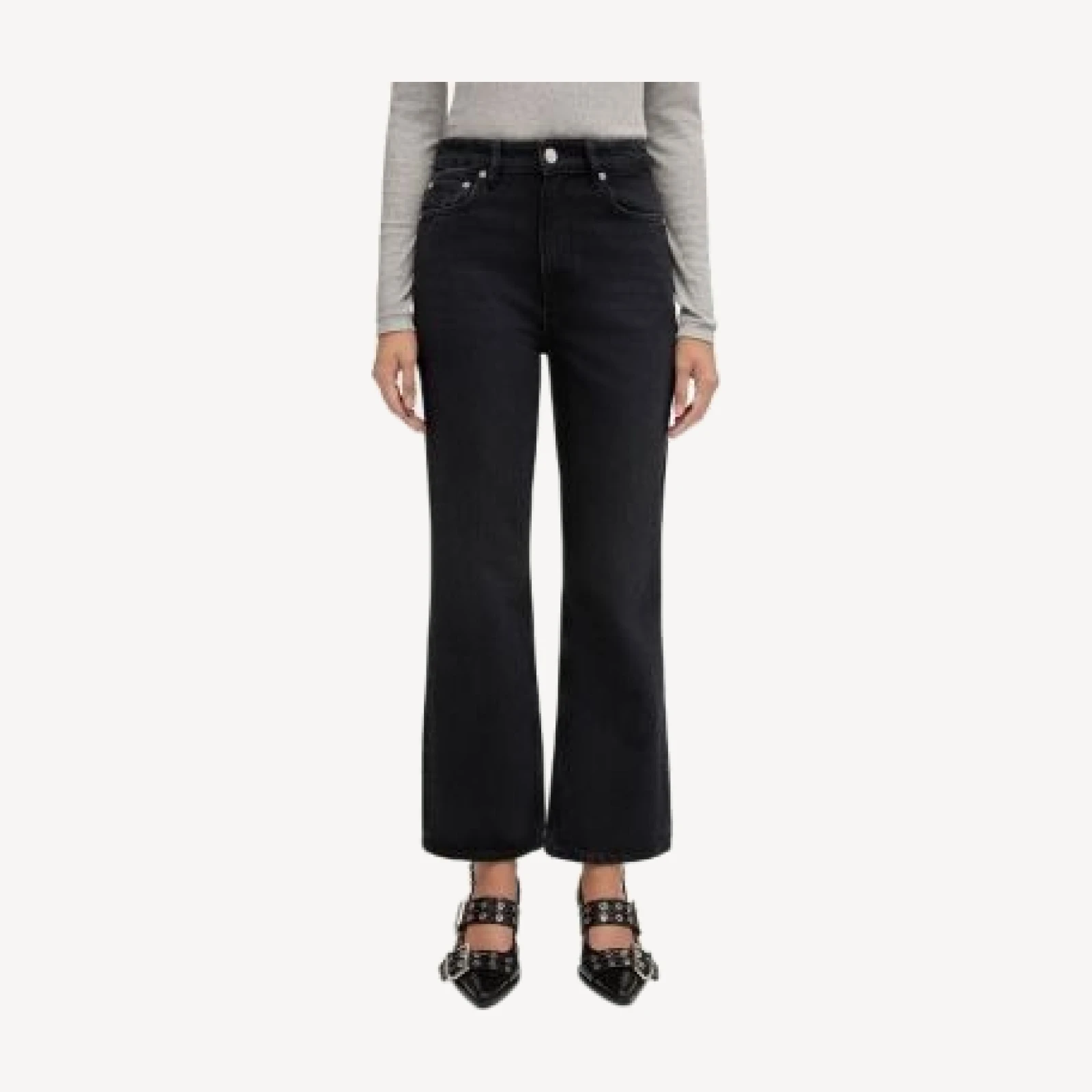 Ganni Essentials Rigid Mid Rise Bootcut Jeans in Black Washed