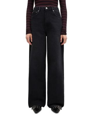 Ganni Essentials Rigid High Rise Straight Wide Jeans in Black Washed