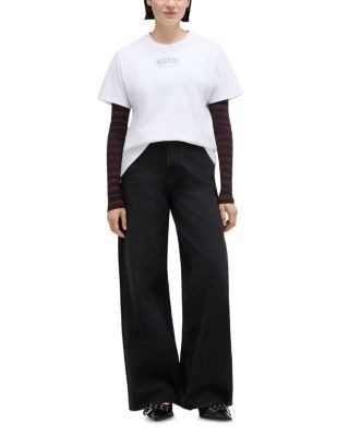Ganni Essentials Rigid High Rise Straight Wide Jeans in Black Washed