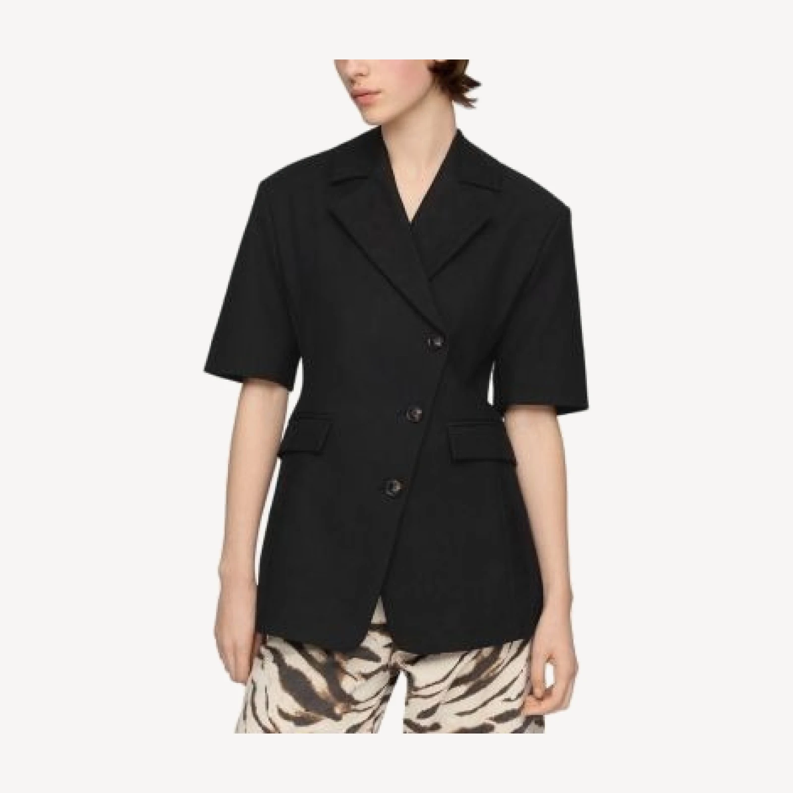 Ganni Black Cotton Tailored Blazer