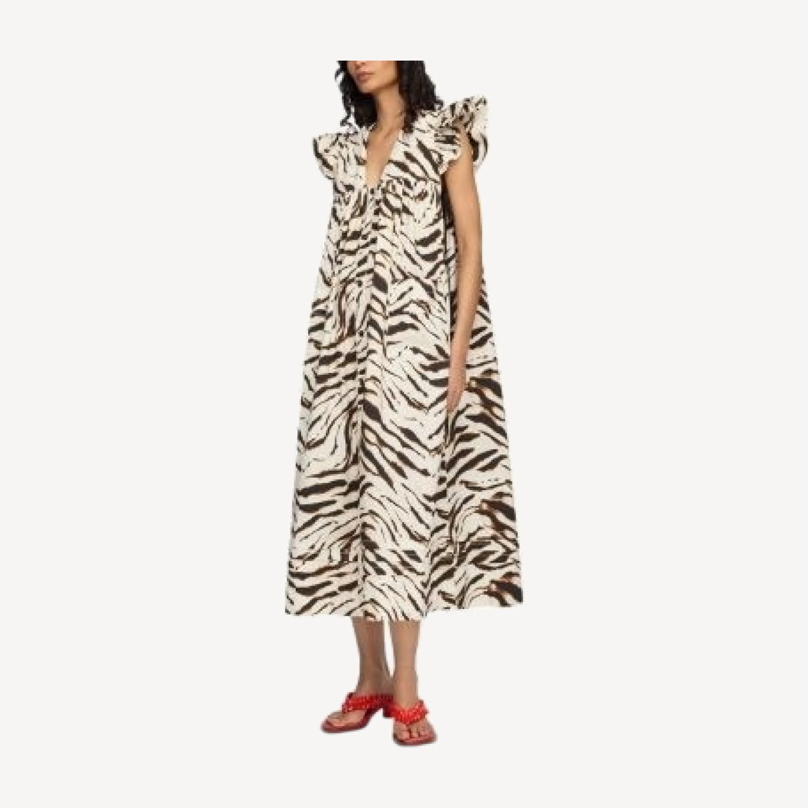 Ganni Printed Stretch Cotton Midi Dress
