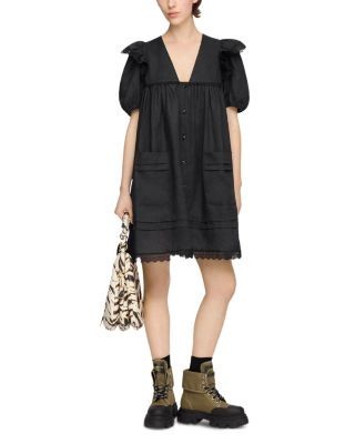 Ganni Black Linen Mini Dress