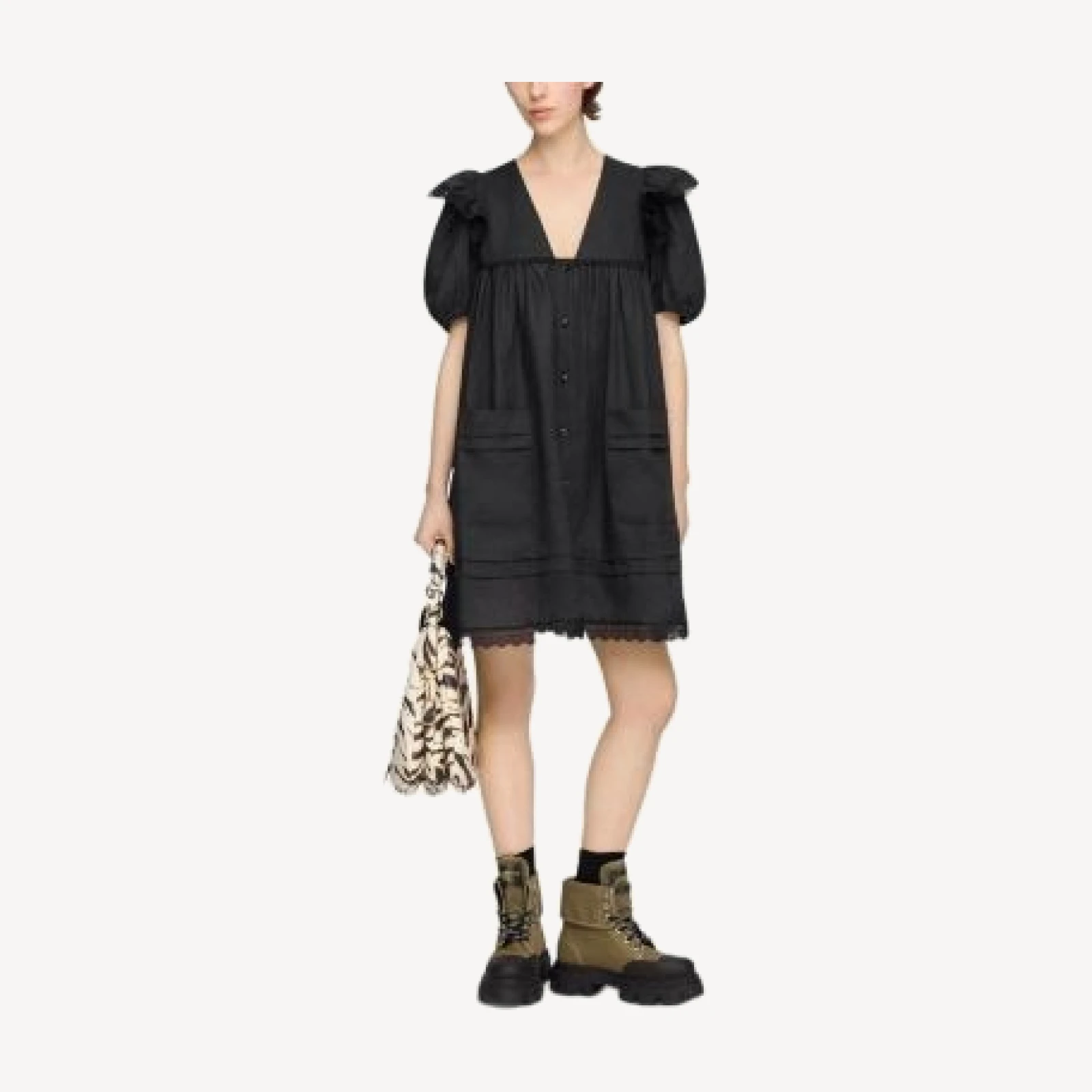 Ganni Black Linen Mini Dress
