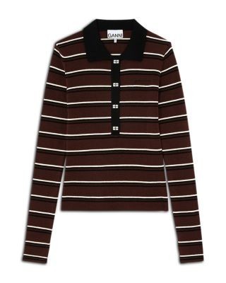Ganni Striped Merino Polo Shirt