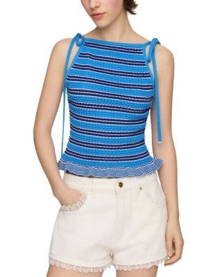 Ganni Striped Cotton Pointelle Top