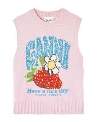 Ganni Strawberry Graphic Wool Blend Vest