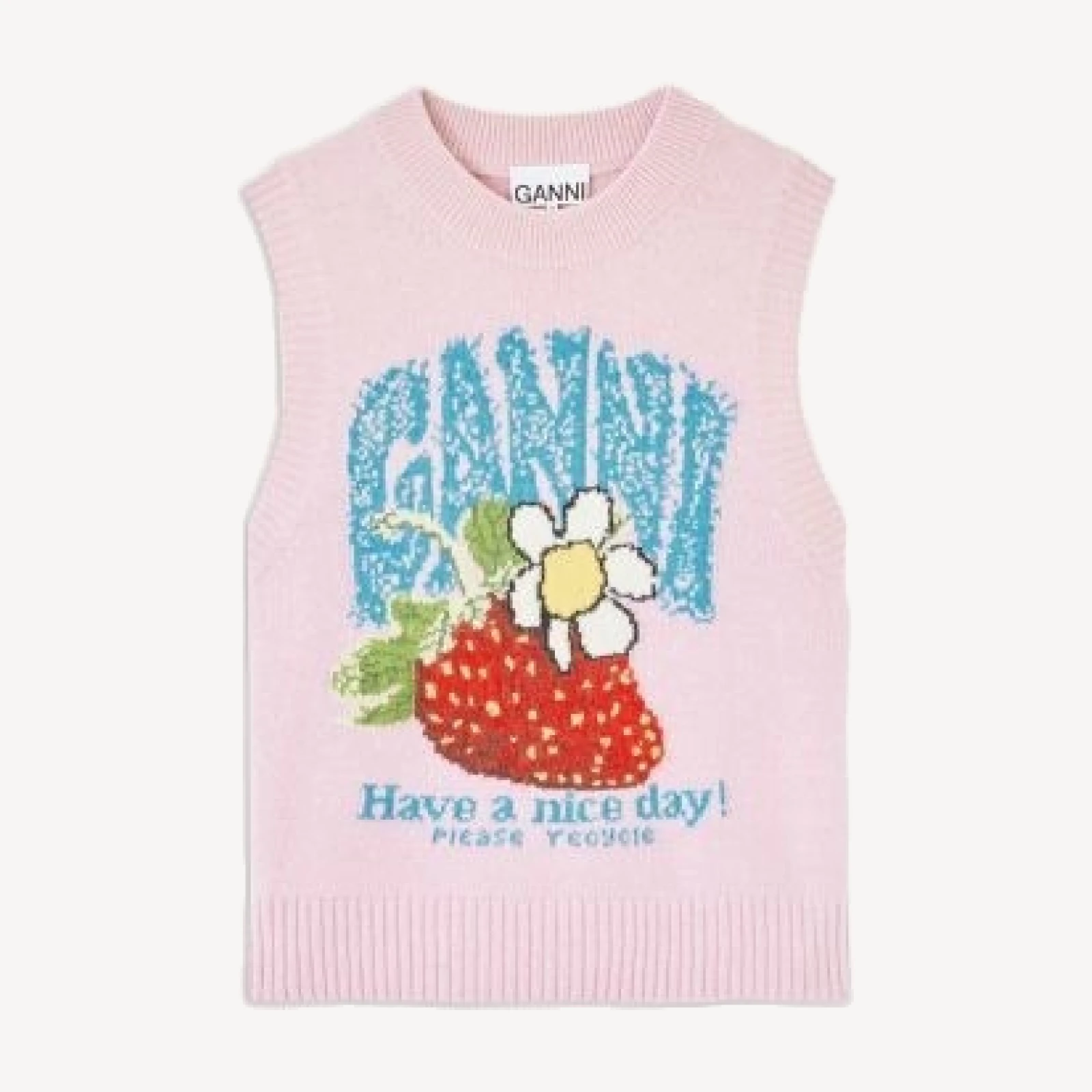 Ganni Strawberry Graphic Wool Blend Vest