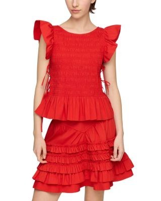 Ganni Stretch Cotton Smocked Top