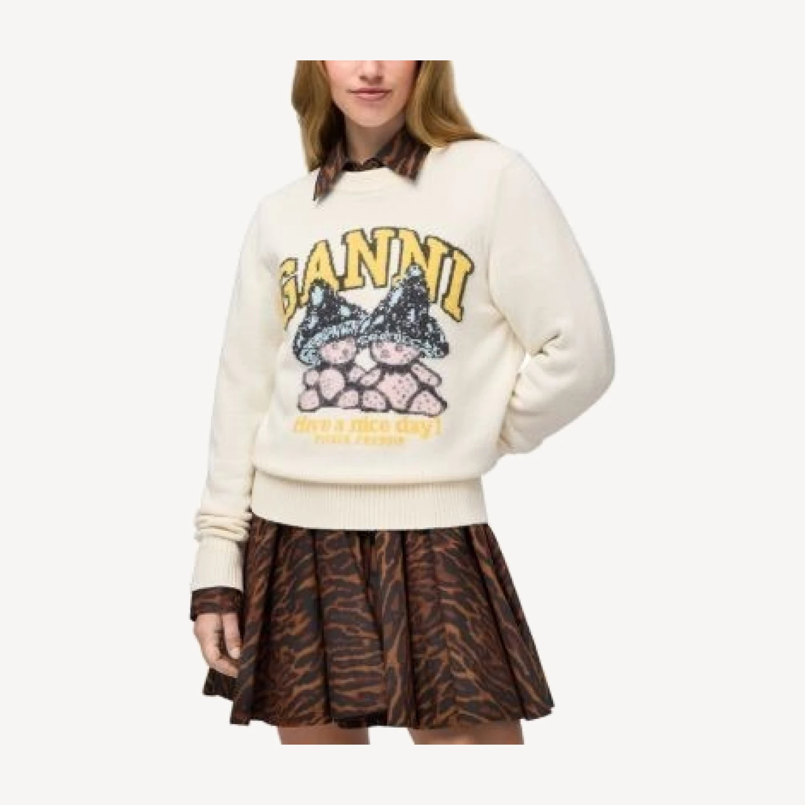 Ganni Mushroom Teddy Crewneck Sweater