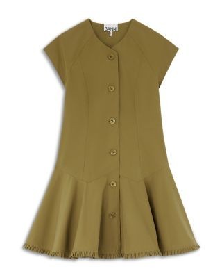 Ganni Round Neck Stretch Cotton-Blend Button Front Dress