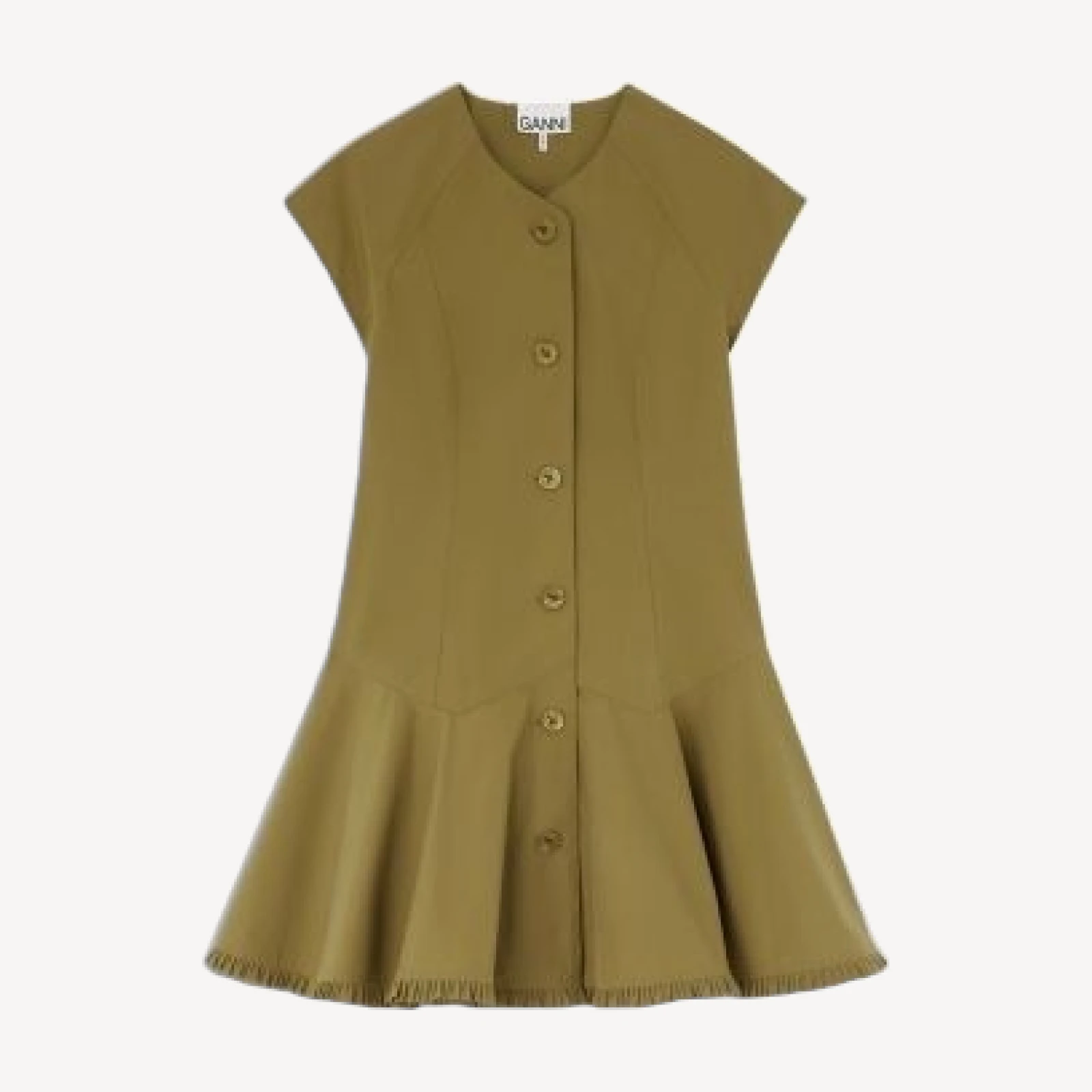 Ganni Round Neck Stretch Cotton-Blend Button Front Dress