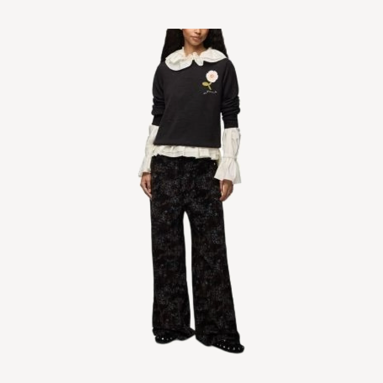Ganni Crochet Applique Crewneck Sweater