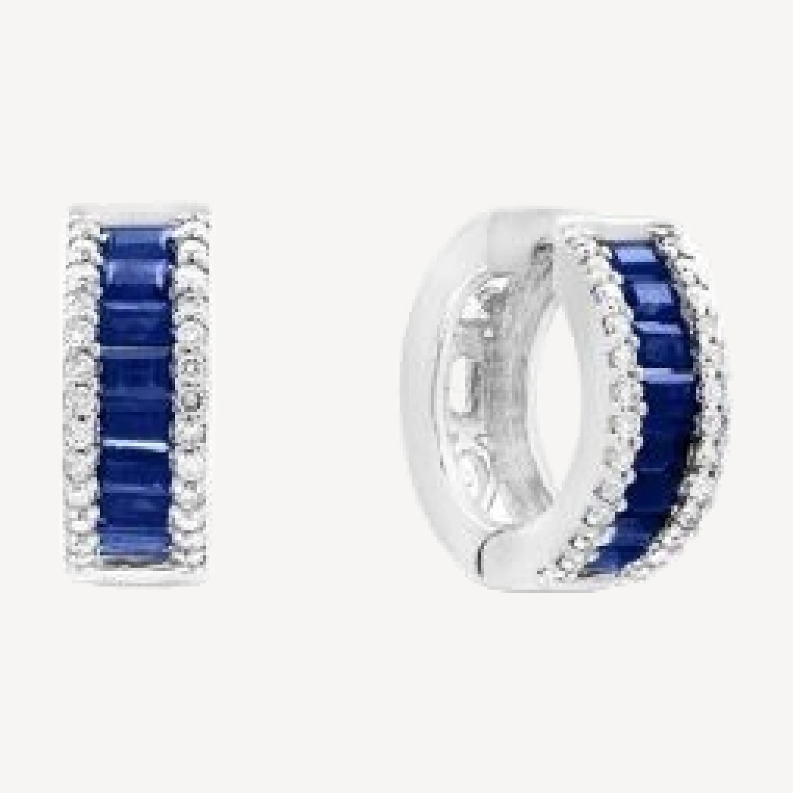 Blue Sapphire and Diamond Hoop Earrings in 14K White Gold