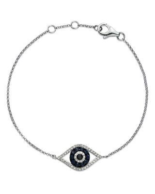 Diamond and Blue Sapphire Evil Eye Bracelet in 14K White Gold
