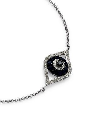 Diamond and Blue Sapphire Evil Eye Bracelet in 14K White Gold