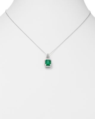 Bloomingdale's Fine Collection Emerald & Diamond Pendant Necklace in 14K White Gold, 18