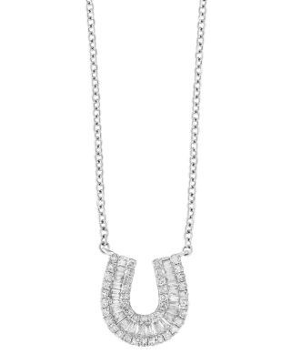 Bloomingdale's Fine Collection Diamond Baguette Horseshoe Pendant Necklace in 14K White Gold, 0.33 tcw