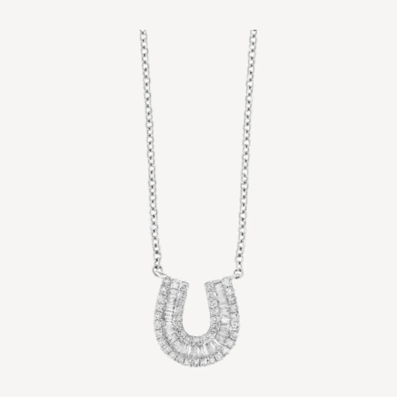 Bloomingdale's Fine Collection Diamond Baguette Horseshoe Pendant Necklace in 14K White Gold, 0.33 tcw