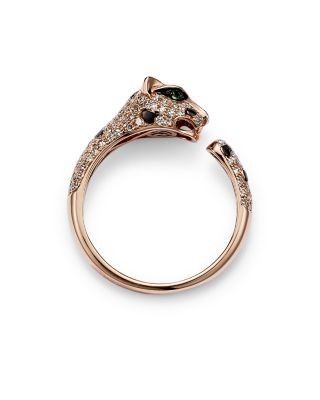 Diamond and Tsavorite Panther Ring in 14K Rose Gold