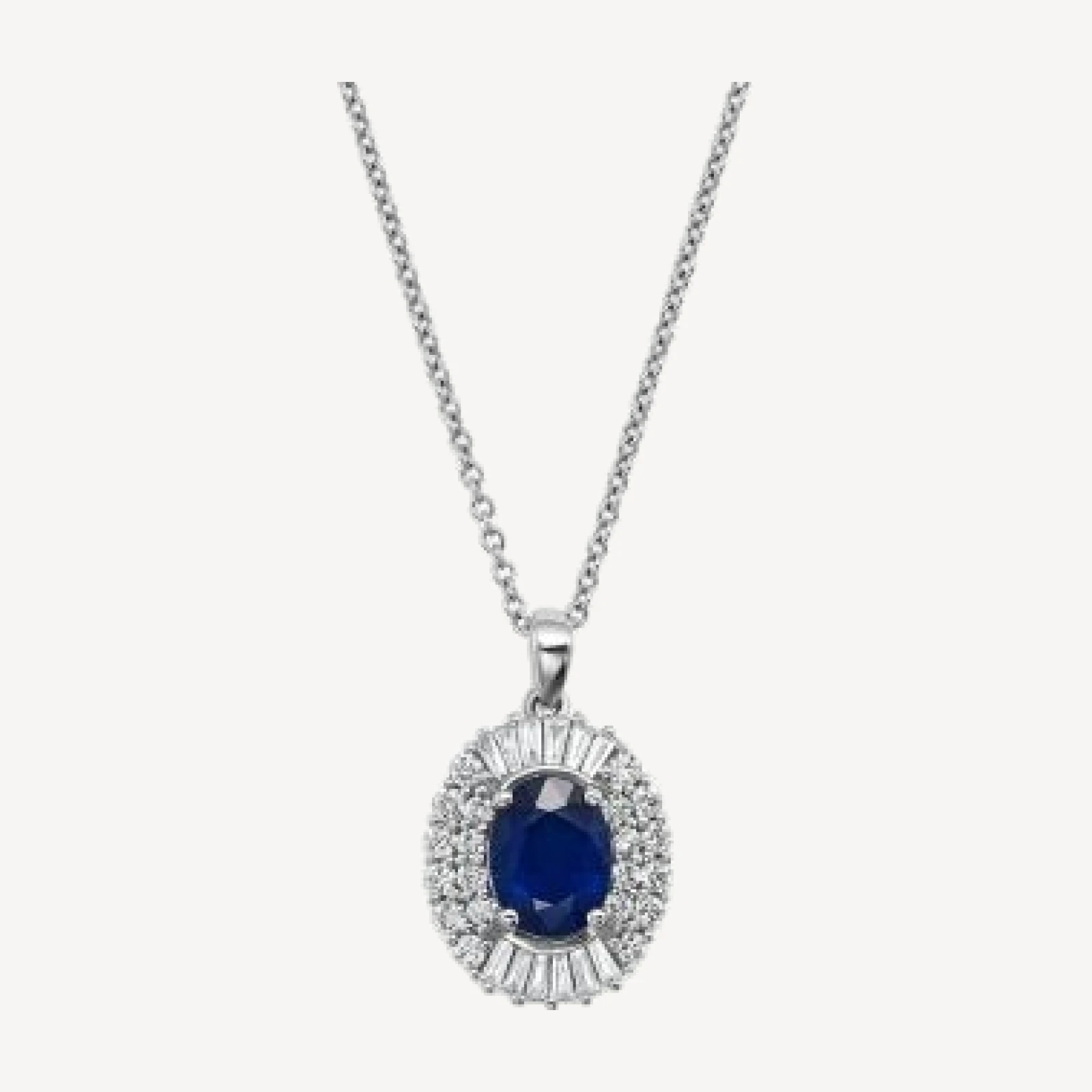Blue Sapphire and Diamond Pendant Necklace in 14K White Gold, 18