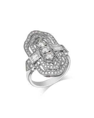 Bloomingdale's Fine Collection Diamond Round & Baguette Art Deco Ring 14K White Gold, 1.2 tcw